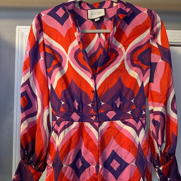 Alexis Pants - Alexis Geometric Print Romper Pink Red Purple XS Long Sleeve NWOT